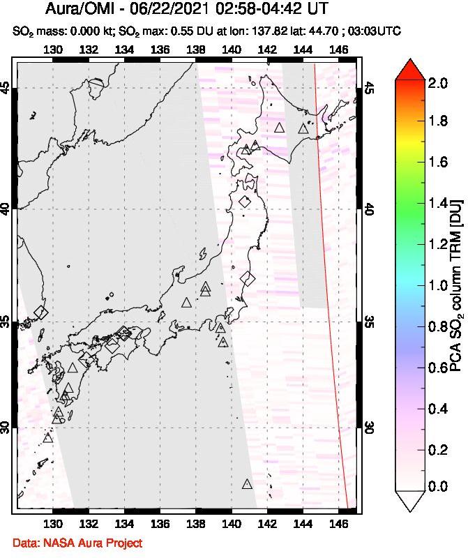 A sulfur dioxide image over Japan on Jun 22, 2021.