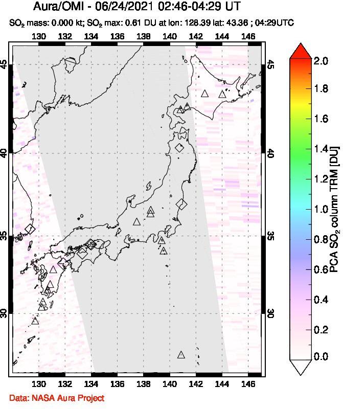 A sulfur dioxide image over Japan on Jun 24, 2021.