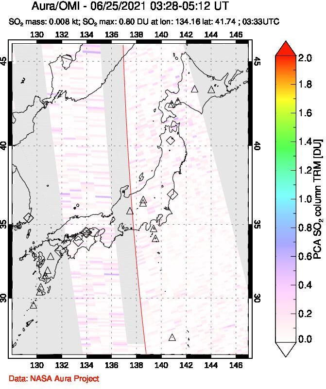 A sulfur dioxide image over Japan on Jun 25, 2021.