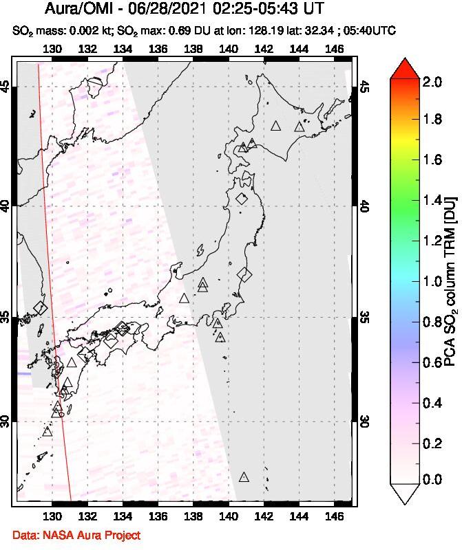 A sulfur dioxide image over Japan on Jun 28, 2021.