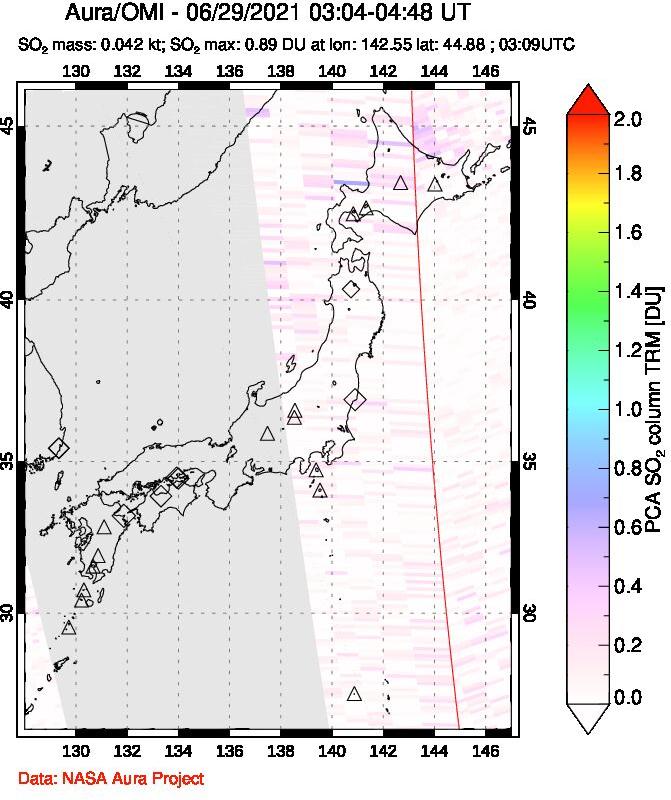A sulfur dioxide image over Japan on Jun 29, 2021.