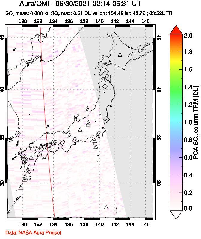 A sulfur dioxide image over Japan on Jun 30, 2021.