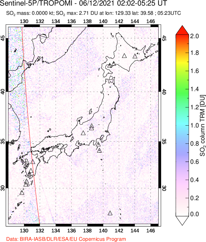 A sulfur dioxide image over Japan on Jun 12, 2021.