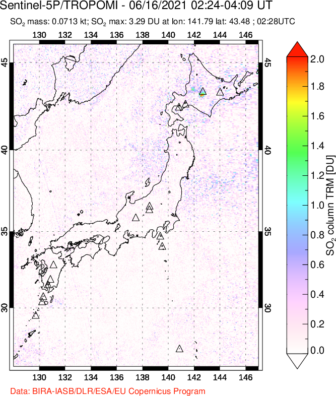 A sulfur dioxide image over Japan on Jun 16, 2021.