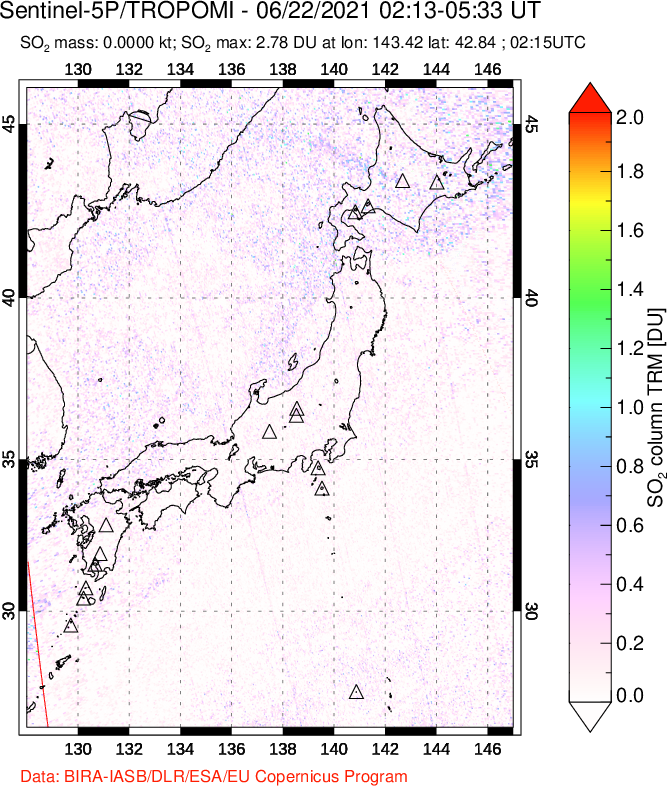 A sulfur dioxide image over Japan on Jun 22, 2021.