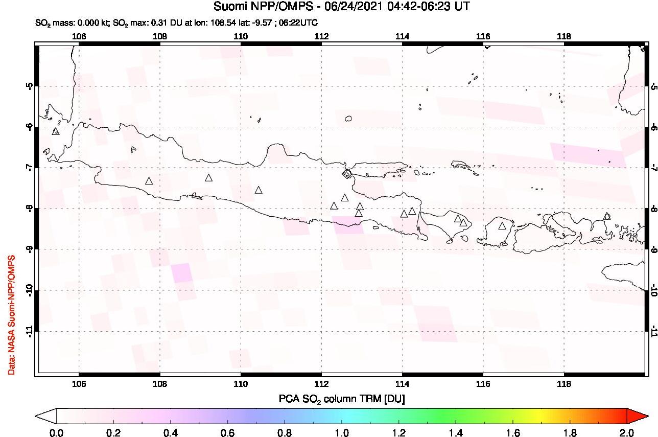 A sulfur dioxide image over Java, Indonesia on Jun 24, 2021.