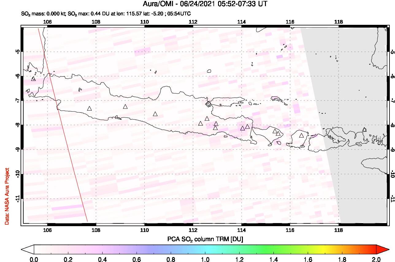 A sulfur dioxide image over Java, Indonesia on Jun 24, 2021.
