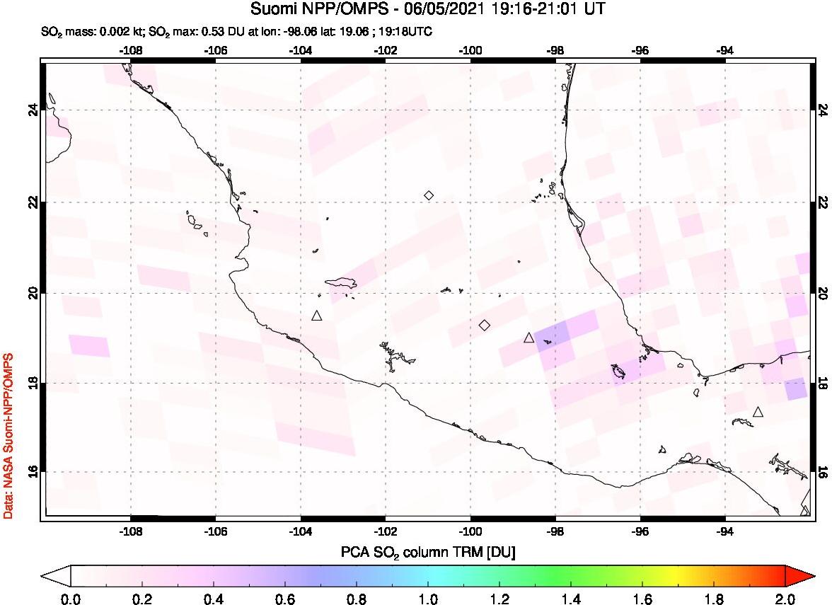 A sulfur dioxide image over Mexico on Jun 05, 2021.
