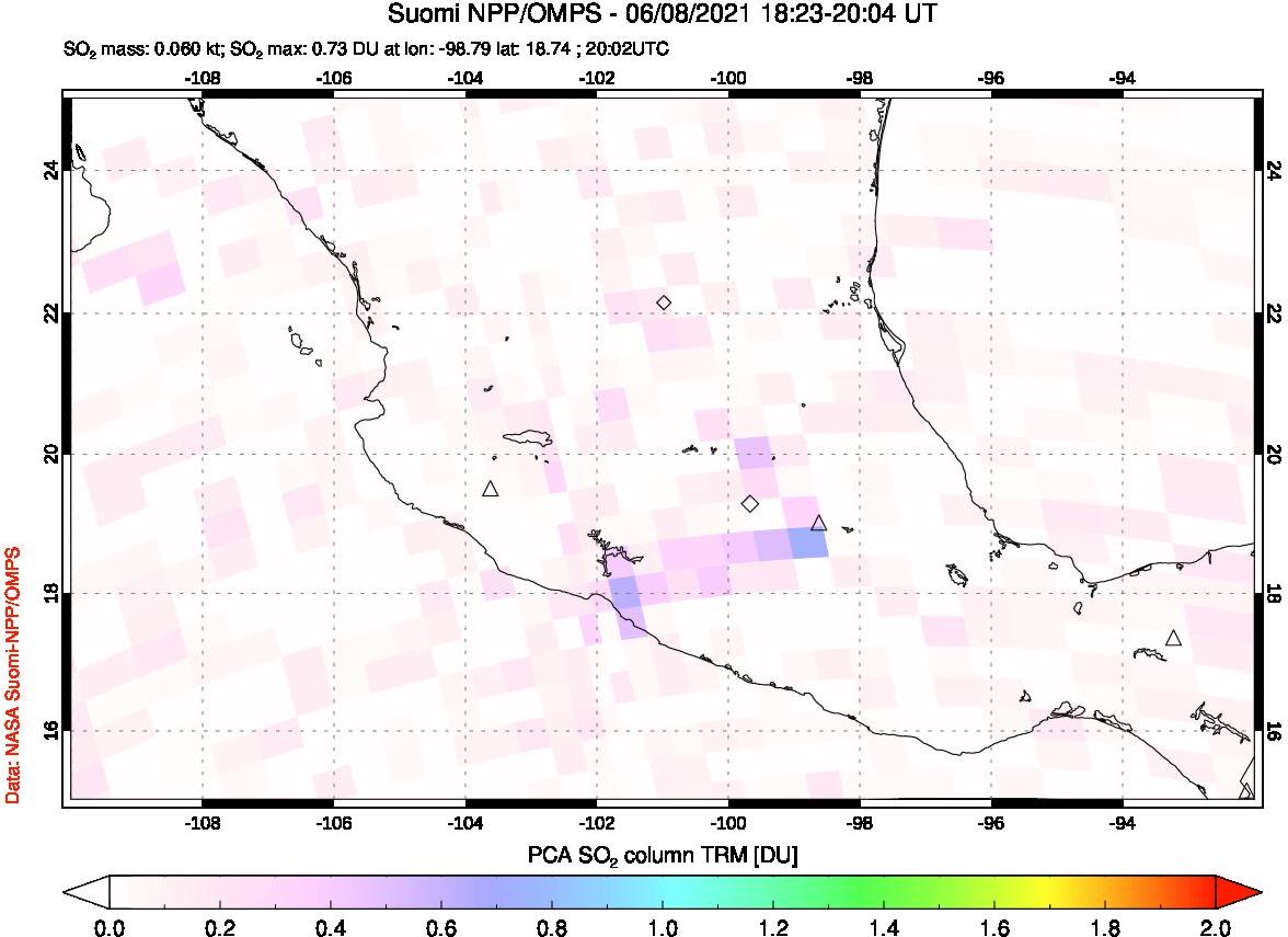 A sulfur dioxide image over Mexico on Jun 08, 2021.