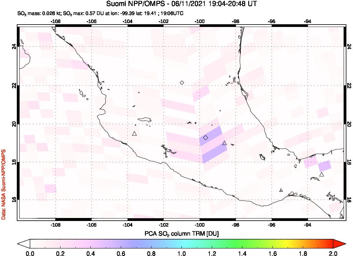A sulfur dioxide image over Mexico on Jun 11, 2021.