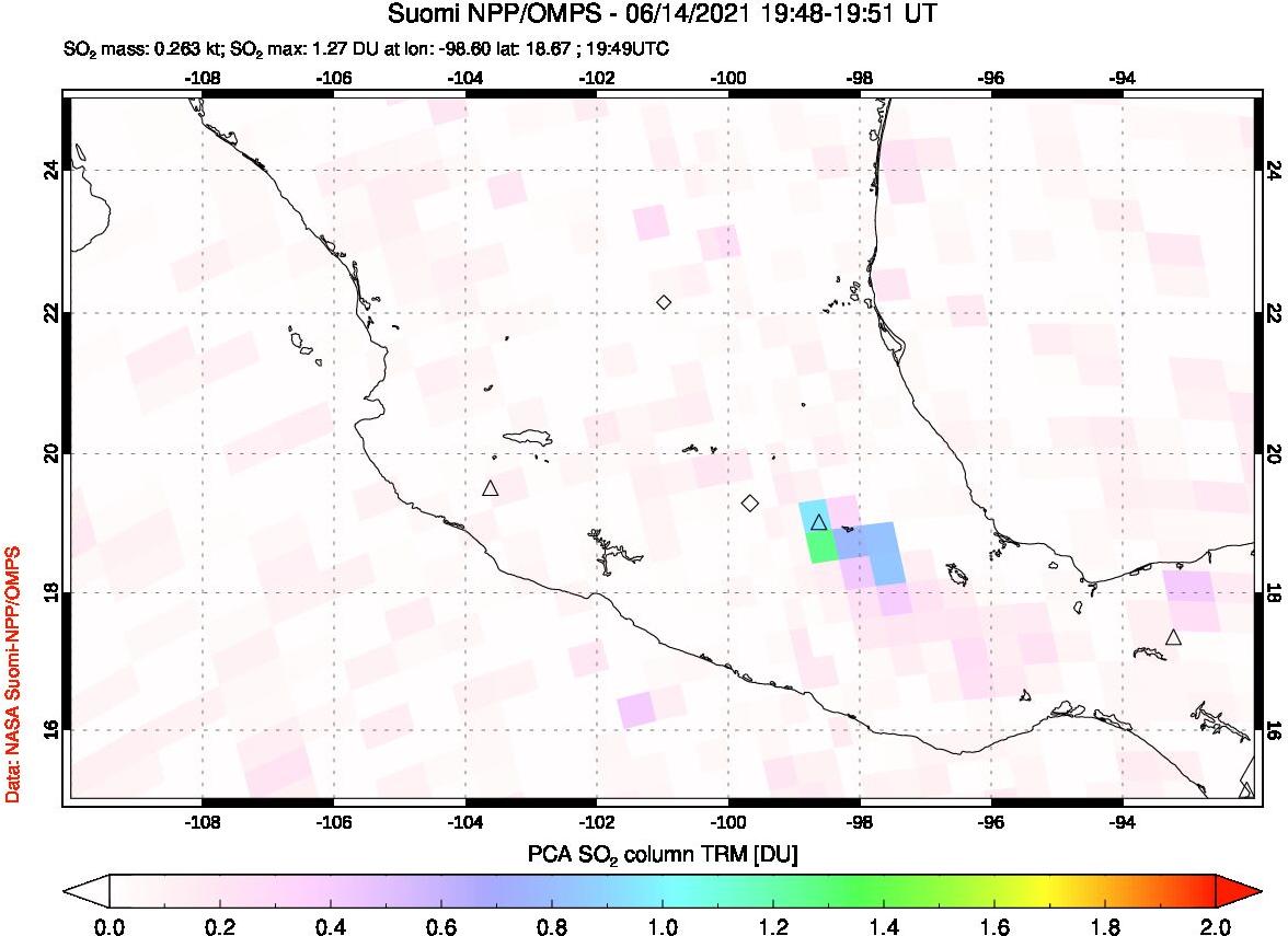 A sulfur dioxide image over Mexico on Jun 14, 2021.