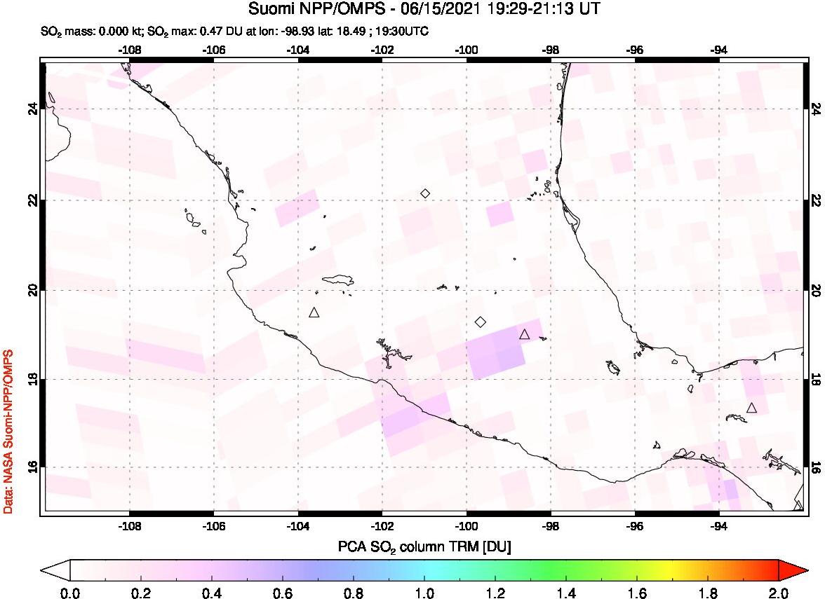 A sulfur dioxide image over Mexico on Jun 15, 2021.
