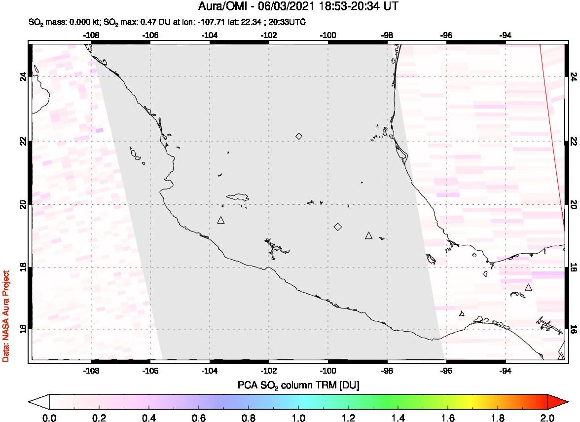 A sulfur dioxide image over Mexico on Jun 03, 2021.