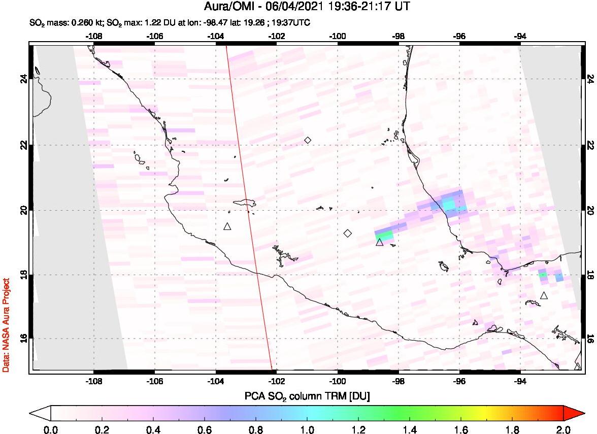 A sulfur dioxide image over Mexico on Jun 04, 2021.