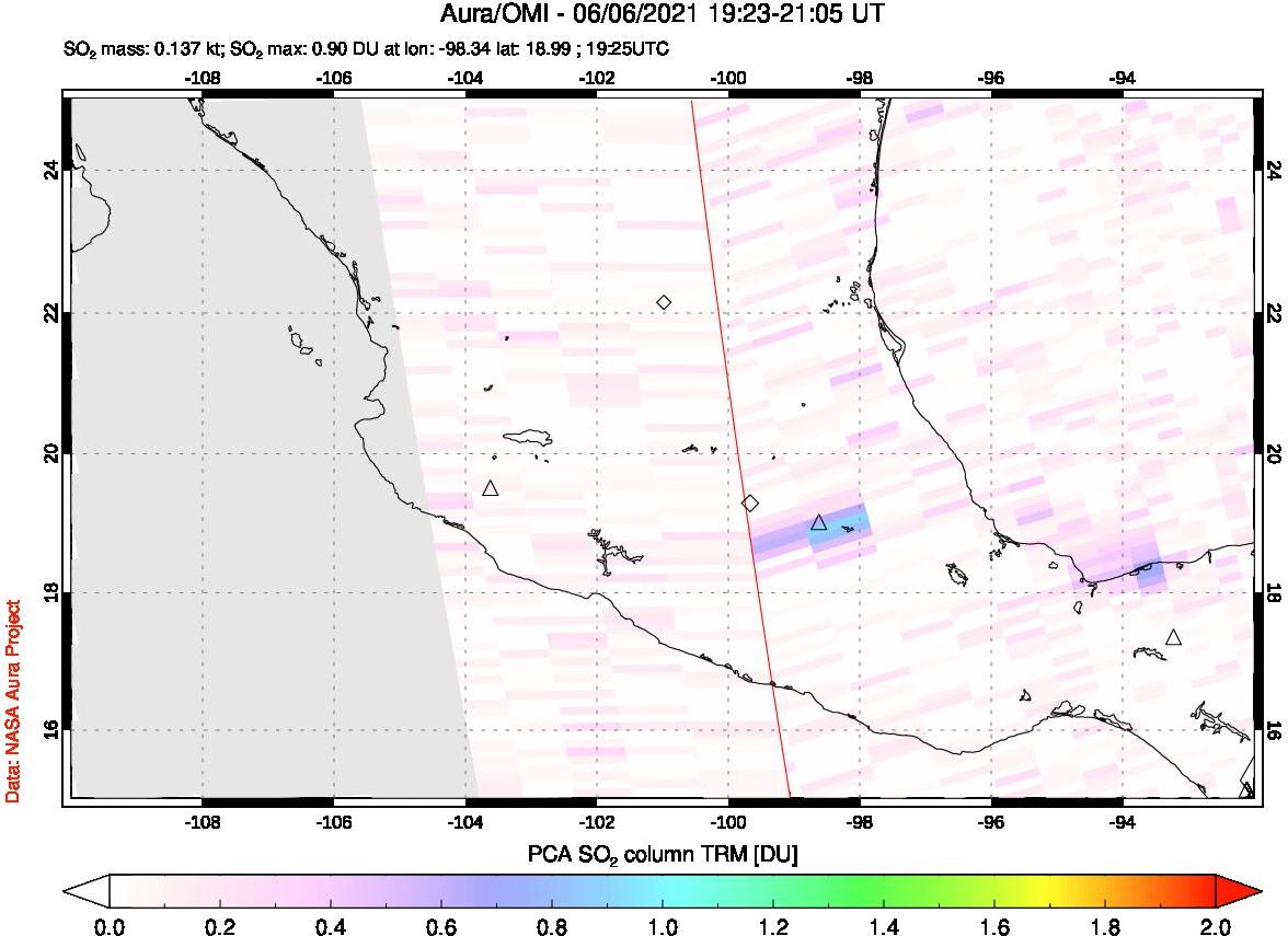 A sulfur dioxide image over Mexico on Jun 06, 2021.