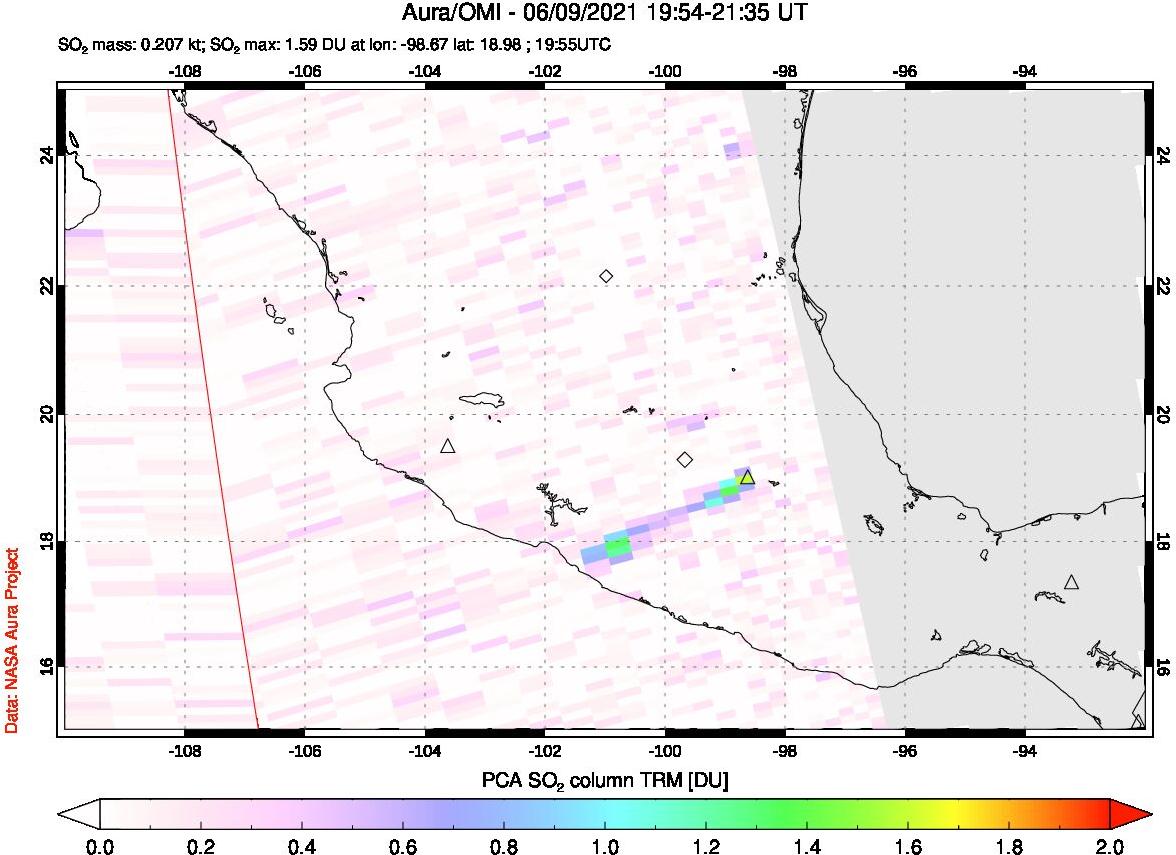 A sulfur dioxide image over Mexico on Jun 09, 2021.