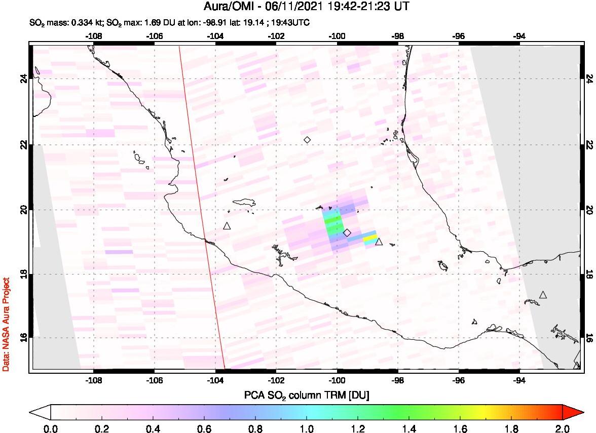 A sulfur dioxide image over Mexico on Jun 11, 2021.