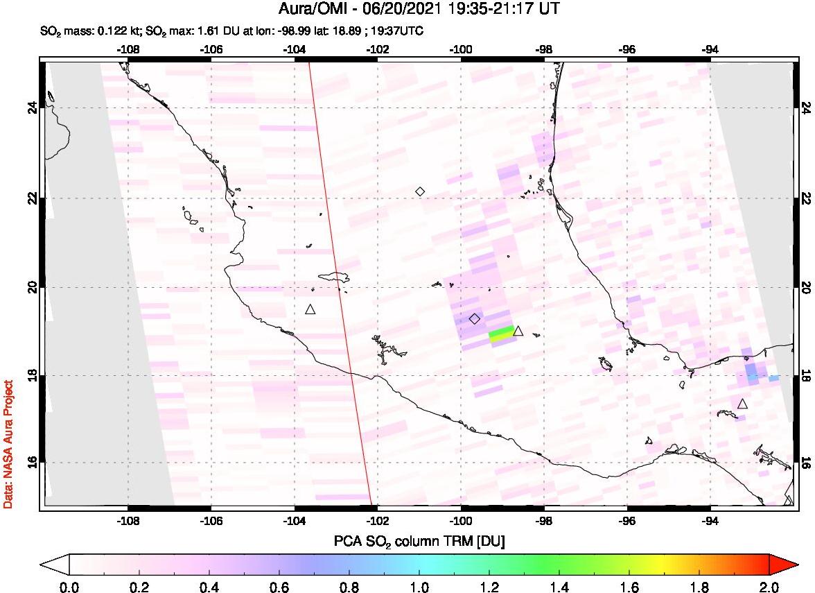 A sulfur dioxide image over Mexico on Jun 20, 2021.