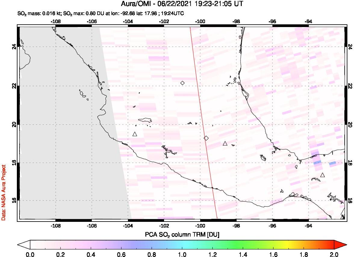 A sulfur dioxide image over Mexico on Jun 22, 2021.
