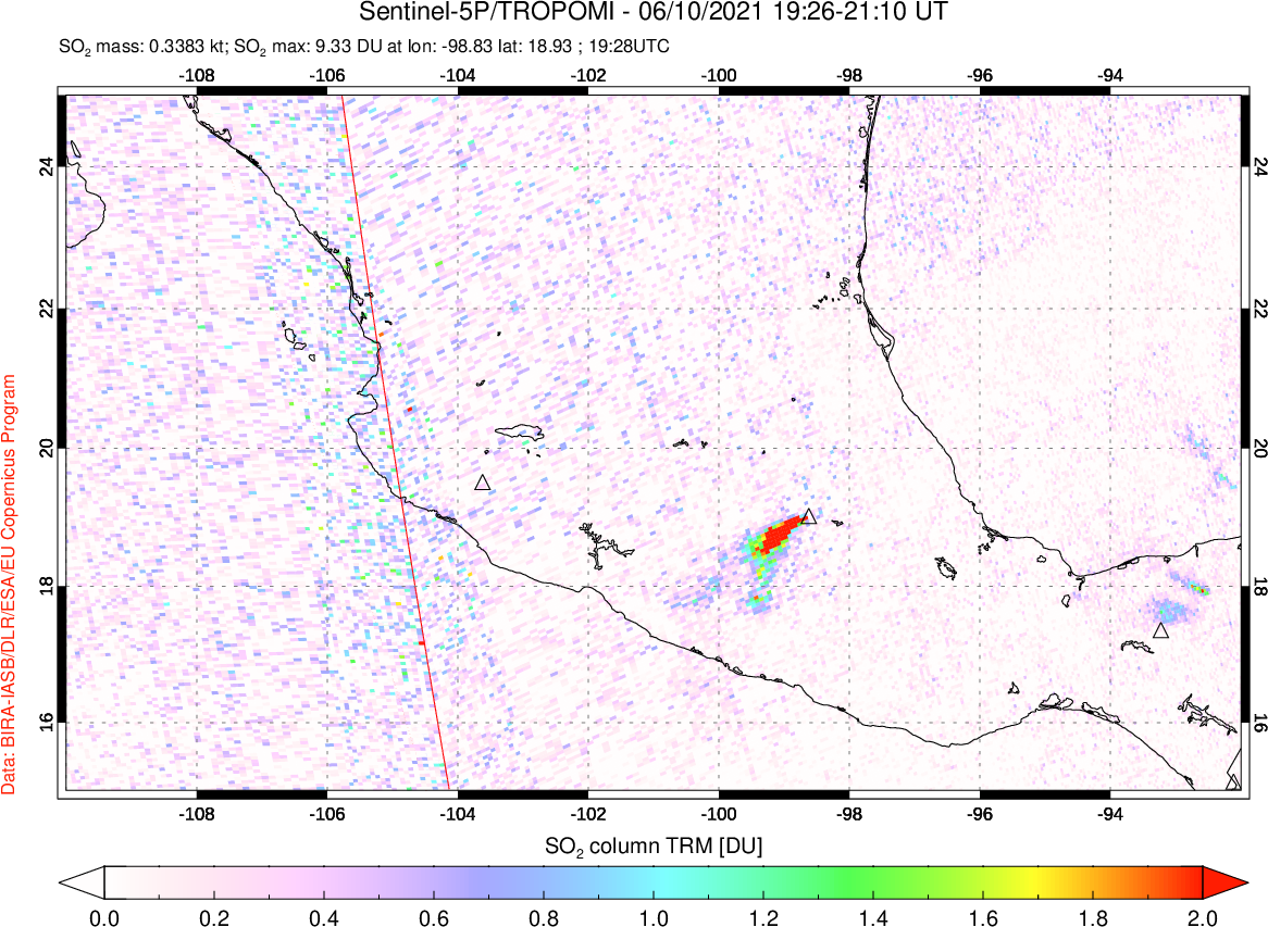 A sulfur dioxide image over Mexico on Jun 10, 2021.