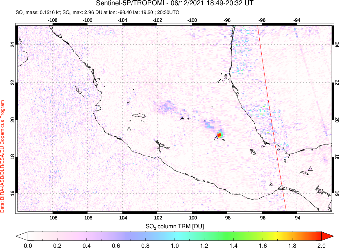 A sulfur dioxide image over Mexico on Jun 12, 2021.