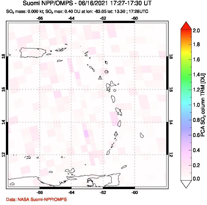 A sulfur dioxide image over Montserrat, West Indies on Jun 16, 2021.