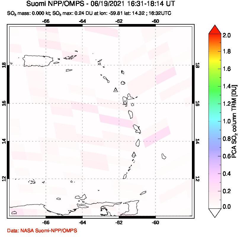 A sulfur dioxide image over Montserrat, West Indies on Jun 19, 2021.