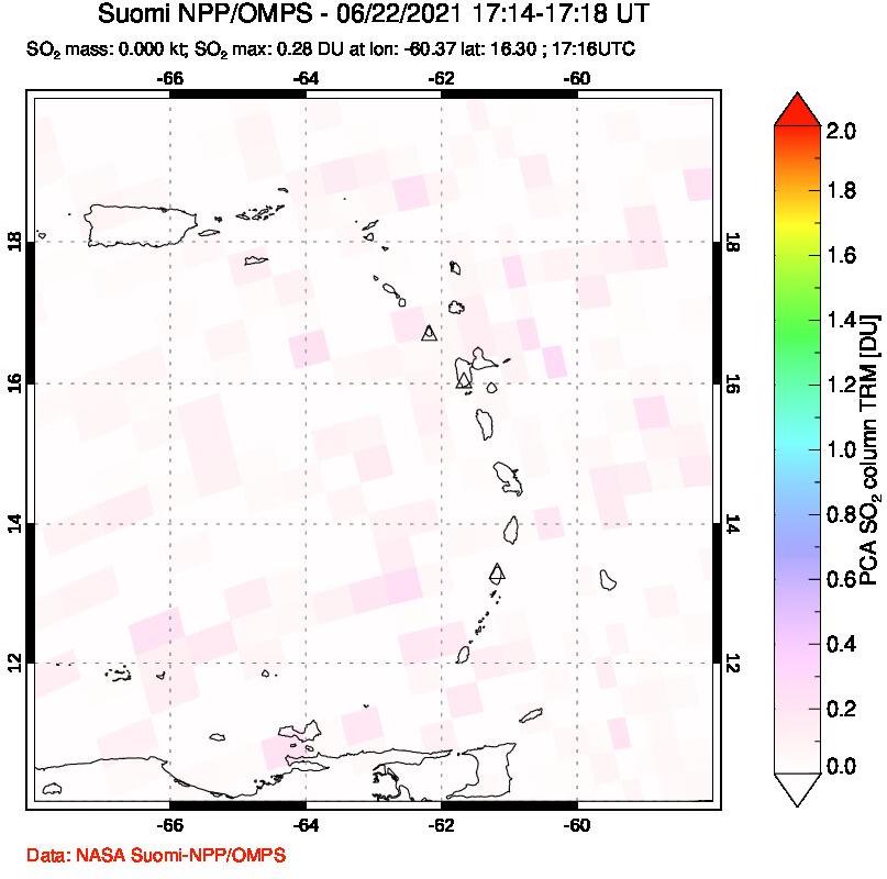 A sulfur dioxide image over Montserrat, West Indies on Jun 22, 2021.