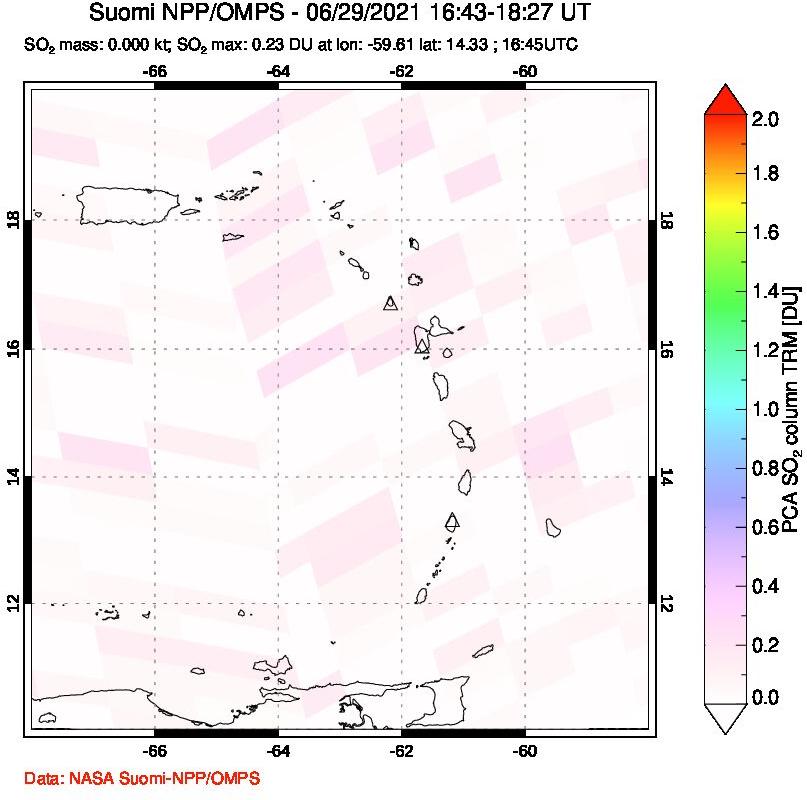 A sulfur dioxide image over Montserrat, West Indies on Jun 29, 2021.