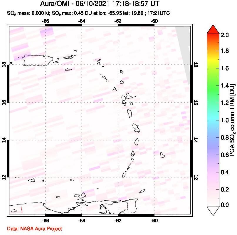 A sulfur dioxide image over Montserrat, West Indies on Jun 10, 2021.