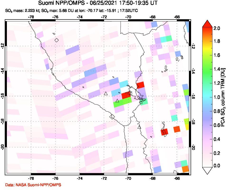 A sulfur dioxide image over Peru on Jun 25, 2021.