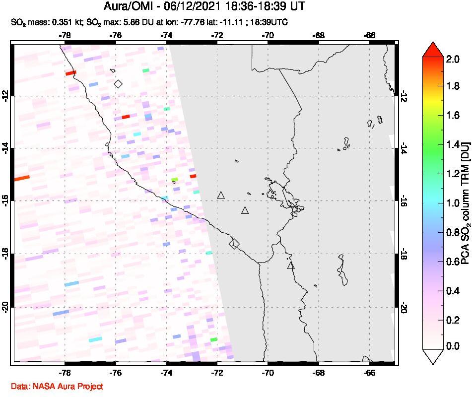 A sulfur dioxide image over Peru on Jun 12, 2021.