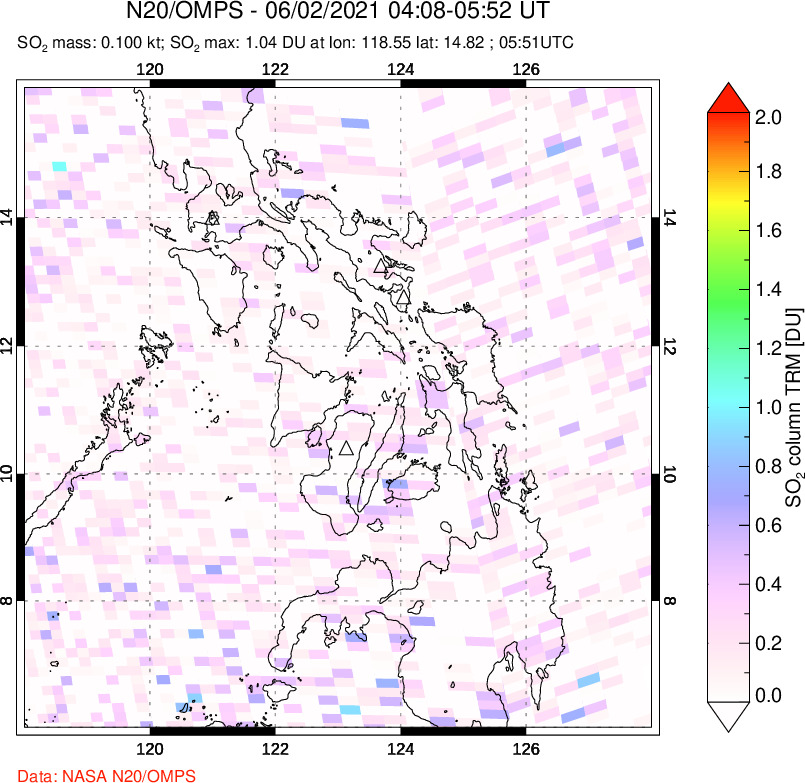 A sulfur dioxide image over Philippines on Jun 02, 2021.