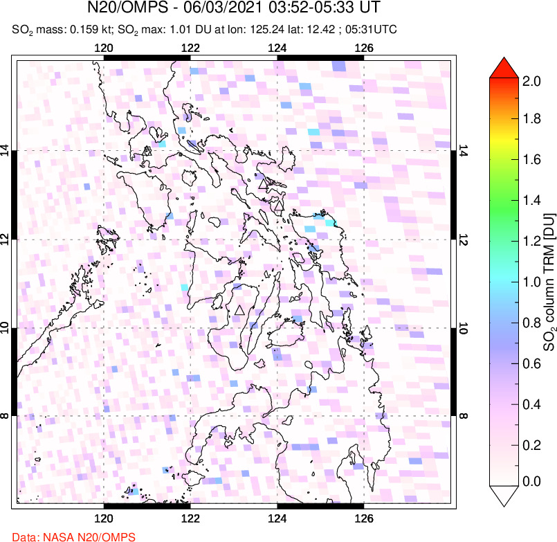 A sulfur dioxide image over Philippines on Jun 03, 2021.