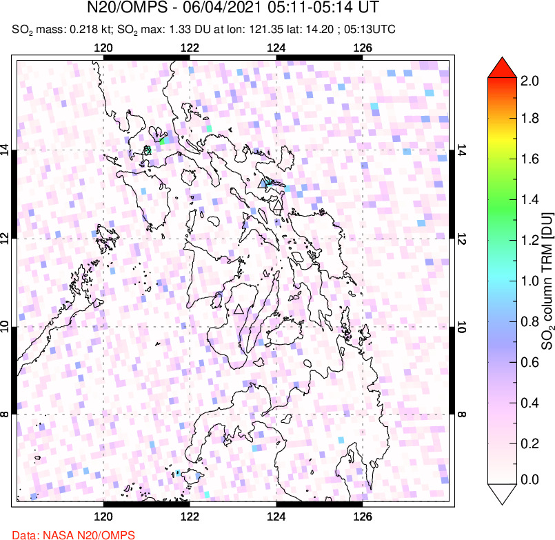 A sulfur dioxide image over Philippines on Jun 04, 2021.