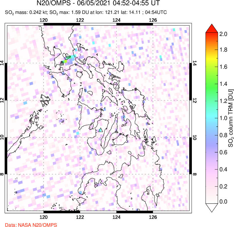 A sulfur dioxide image over Philippines on Jun 05, 2021.