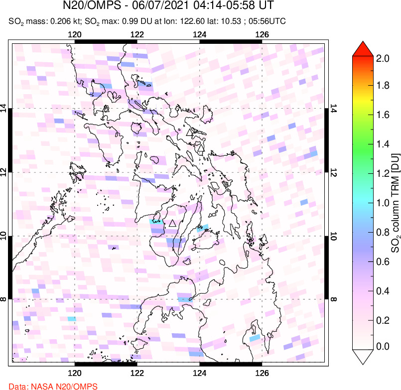 A sulfur dioxide image over Philippines on Jun 07, 2021.