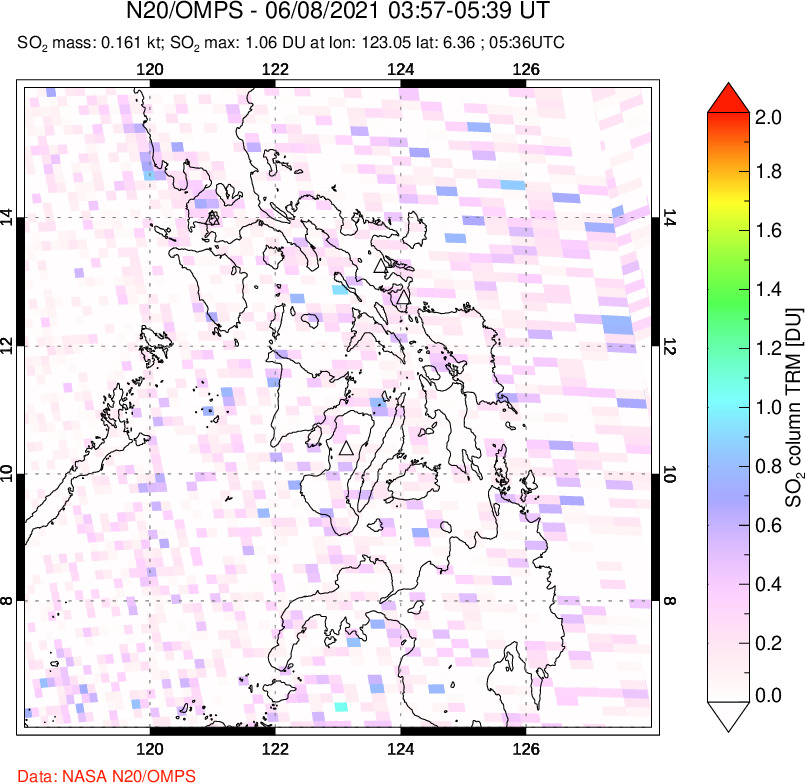 A sulfur dioxide image over Philippines on Jun 08, 2021.