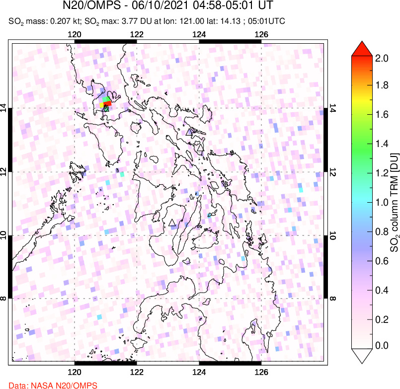 A sulfur dioxide image over Philippines on Jun 10, 2021.