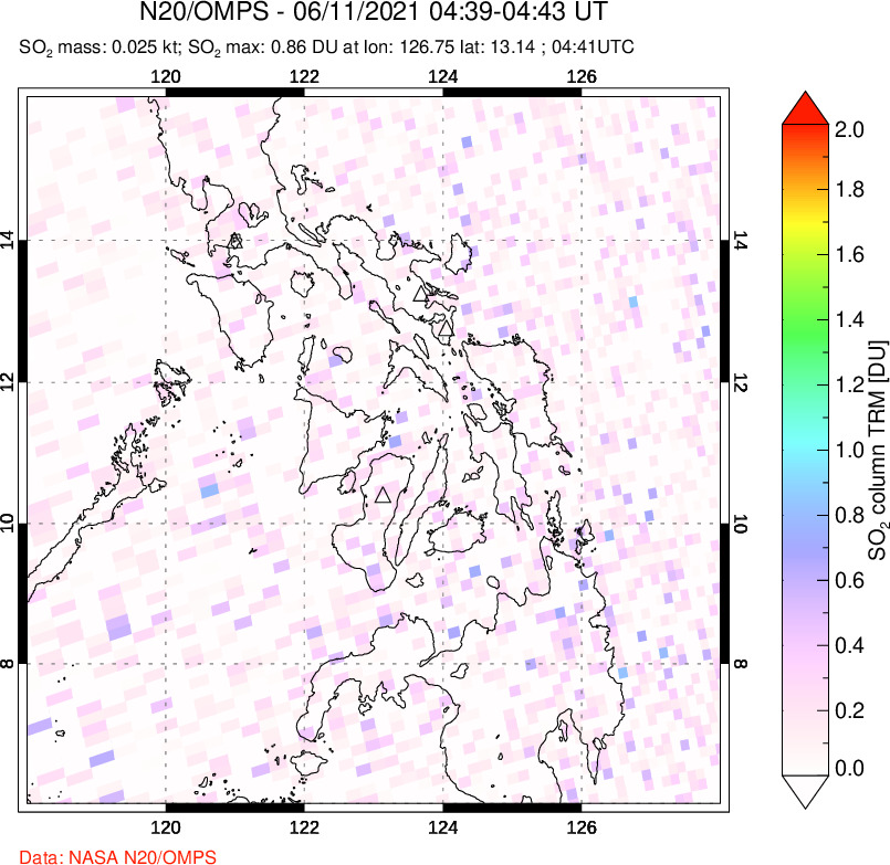 A sulfur dioxide image over Philippines on Jun 11, 2021.