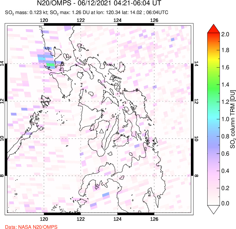 A sulfur dioxide image over Philippines on Jun 12, 2021.