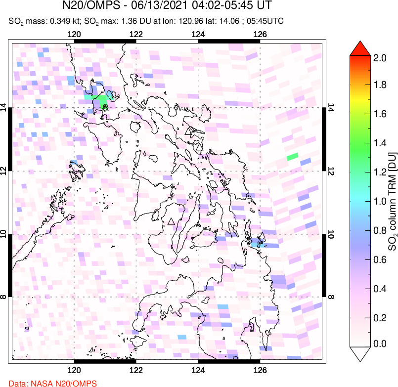 A sulfur dioxide image over Philippines on Jun 13, 2021.