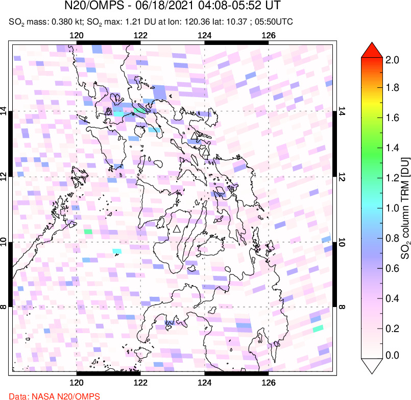 A sulfur dioxide image over Philippines on Jun 18, 2021.