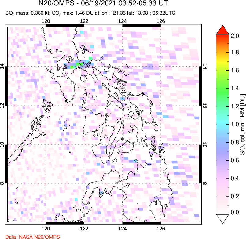 A sulfur dioxide image over Philippines on Jun 19, 2021.