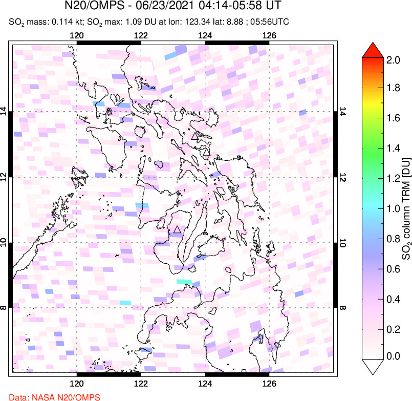 A sulfur dioxide image over Philippines on Jun 23, 2021.