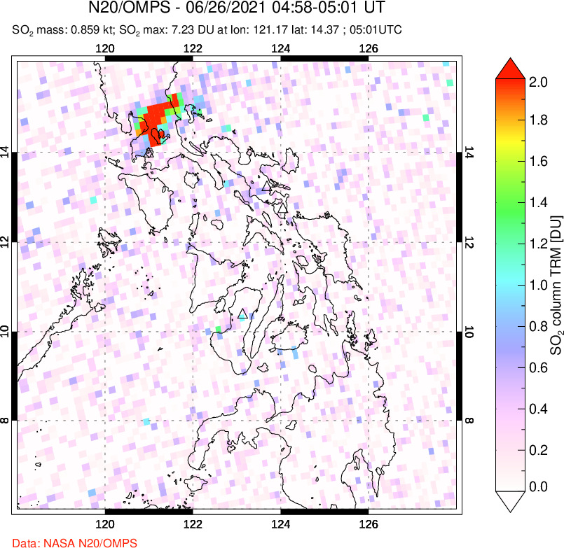 A sulfur dioxide image over Philippines on Jun 26, 2021.