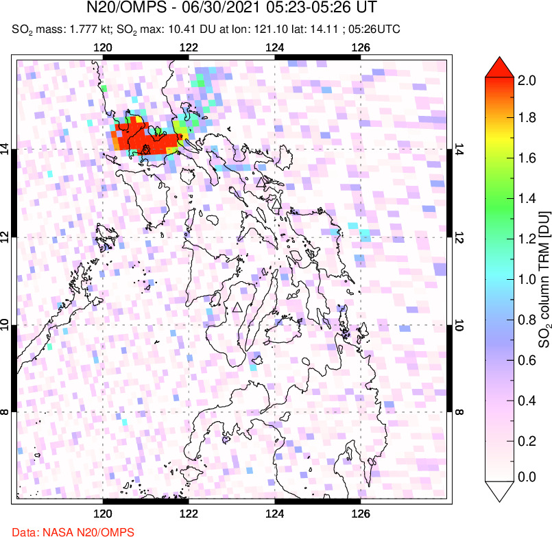 A sulfur dioxide image over Philippines on Jun 30, 2021.