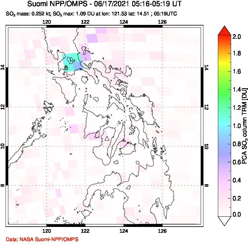 A sulfur dioxide image over Philippines on Jun 17, 2021.