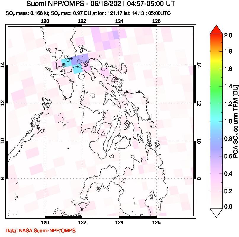 A sulfur dioxide image over Philippines on Jun 18, 2021.