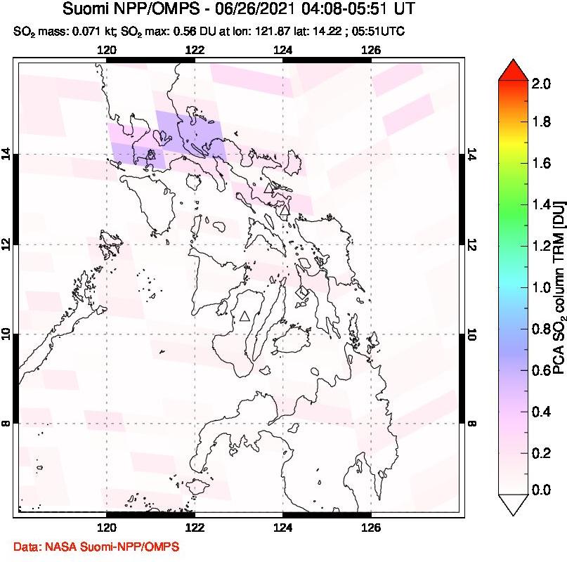 A sulfur dioxide image over Philippines on Jun 26, 2021.